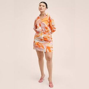 MNG Women’s Geometric Print Shirt Dress, Pink/Orange/Yellow, Size 20